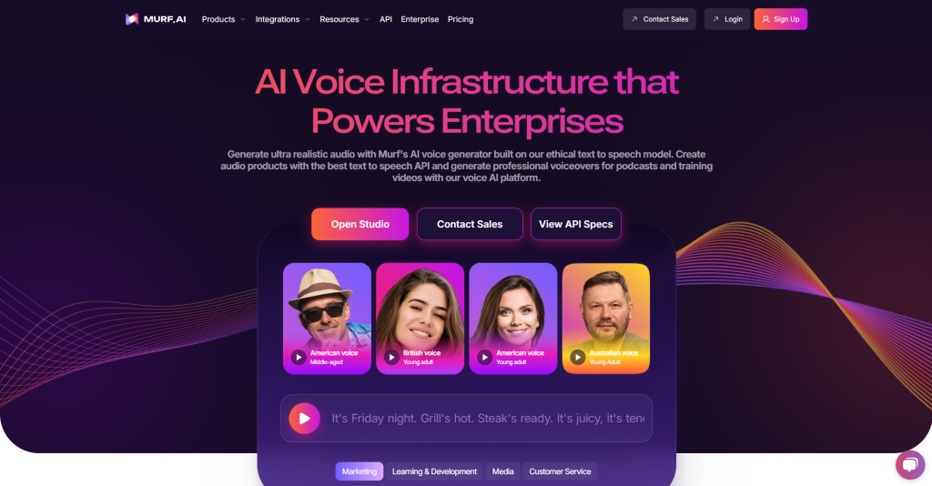 Image of the landing page of Murf AI, an AI text-to-speech software