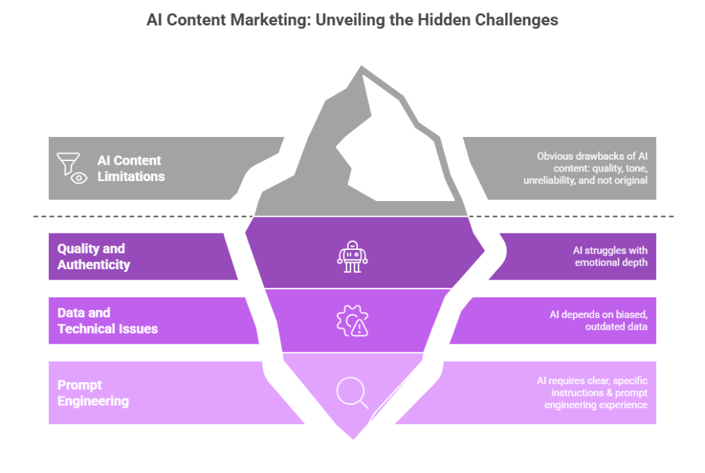 illustration with an iceberg representing the challenges of ai content marketing