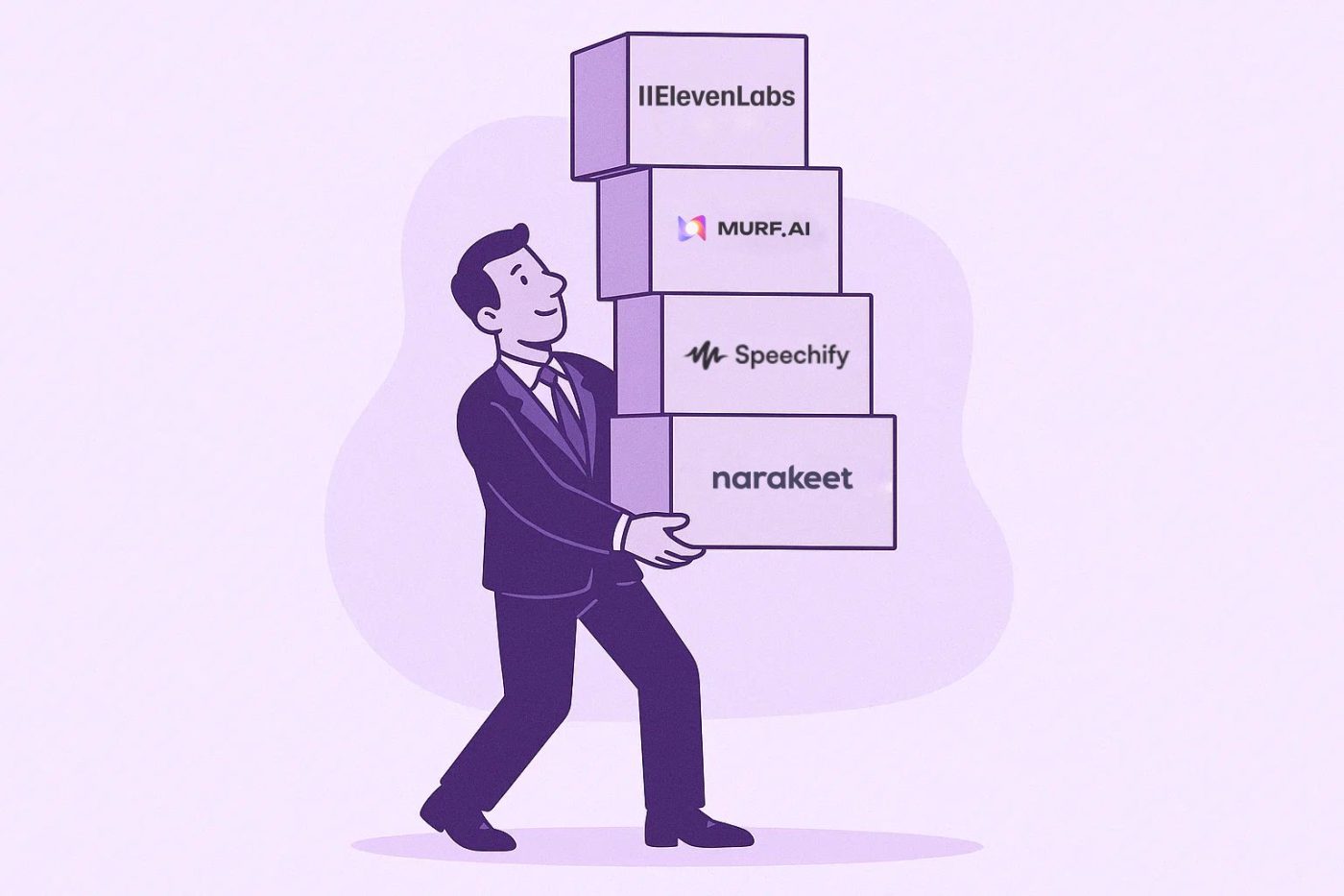image of man holding ai text to speech software boxes