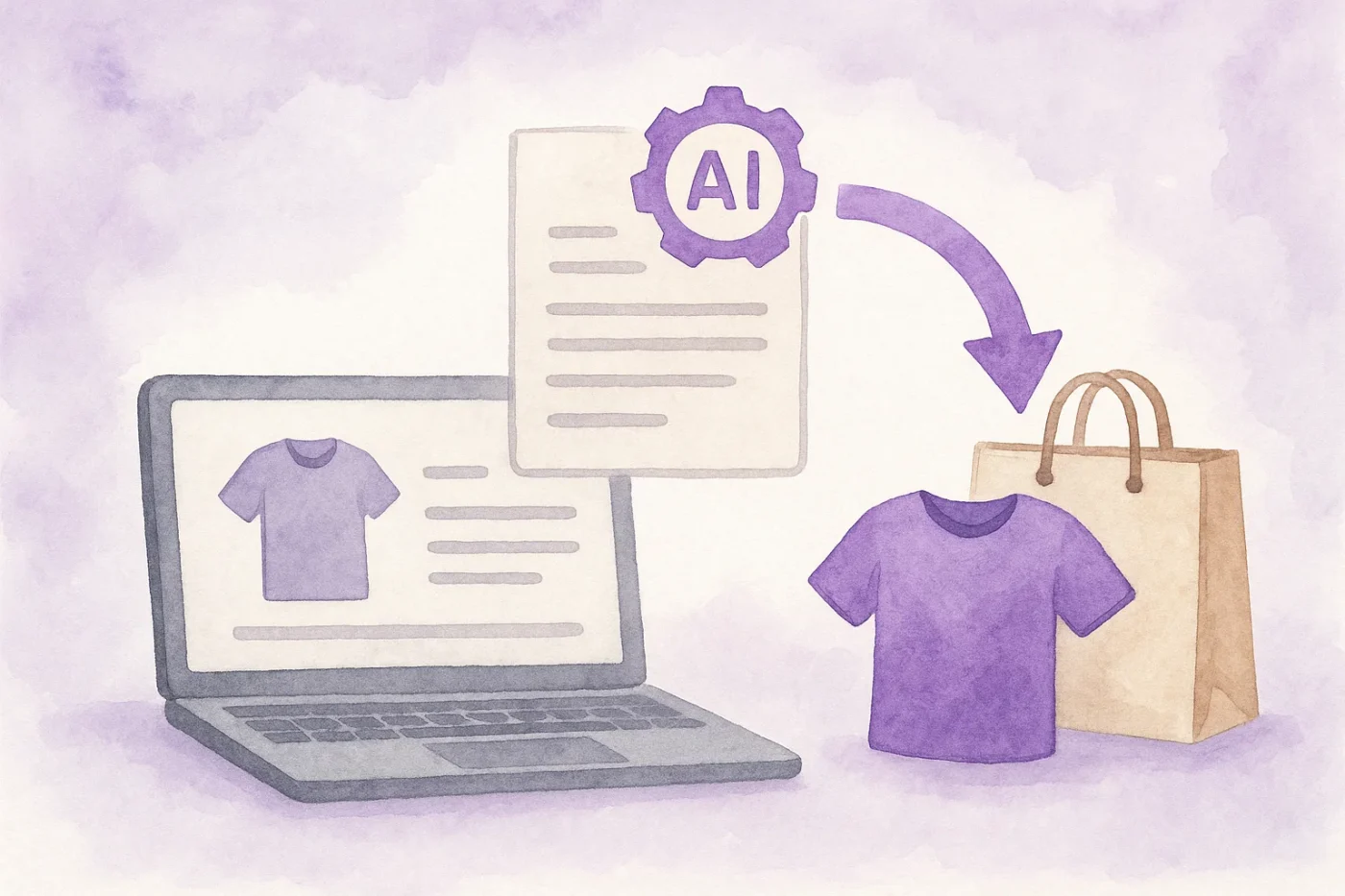 ai content product descriptions in e-commerce illustration
