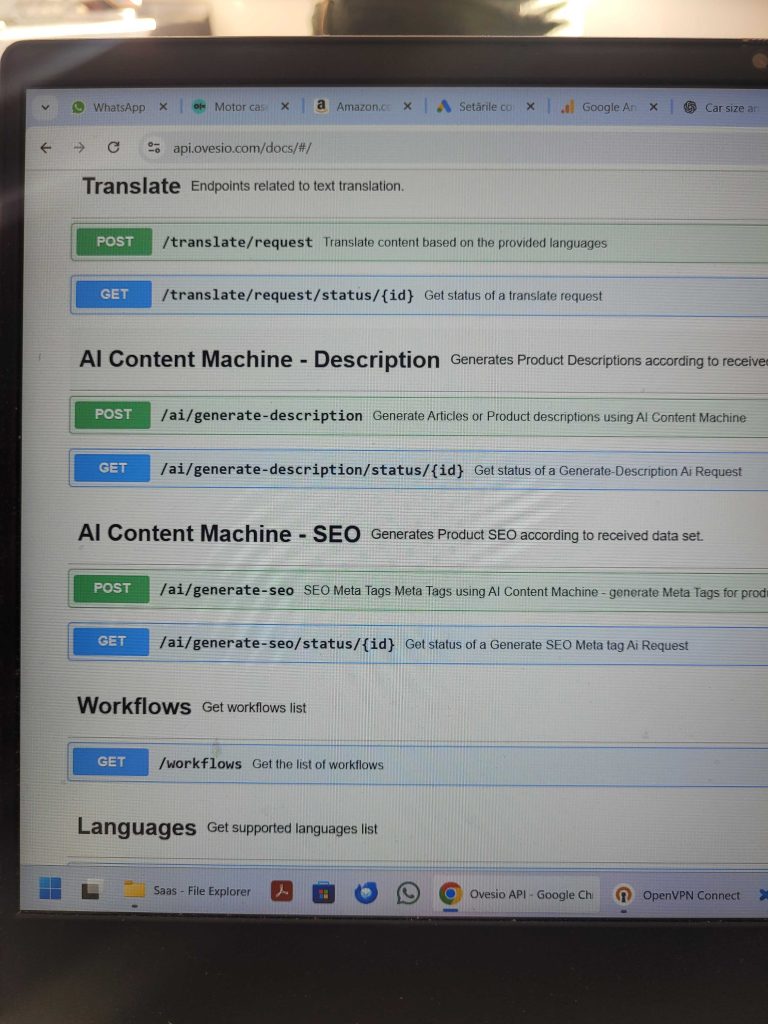 Ovesio AI content machine API docs