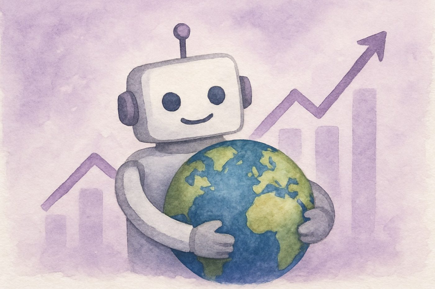 ai translation worldwide illustration with robot holding the Earth