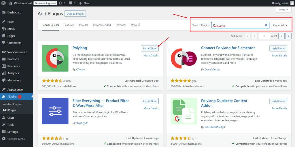 Polylang installation in WordPress