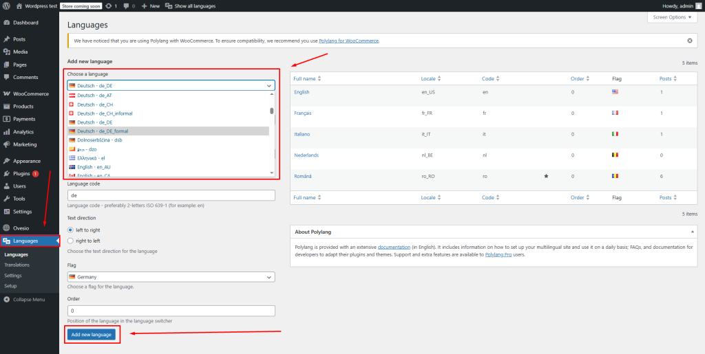PolyLang translation plugin WordPress
