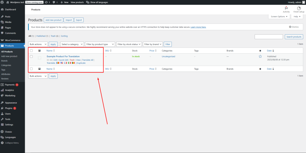 The new buttons added by the Ovesio ai translation WordPress plugin