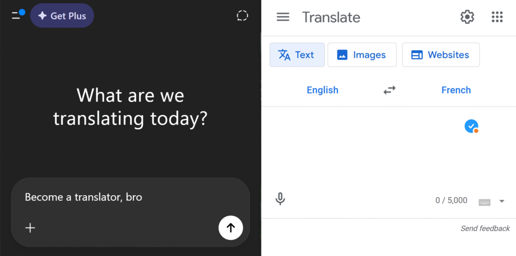 chatgpt and Google Translate interfaces side by side