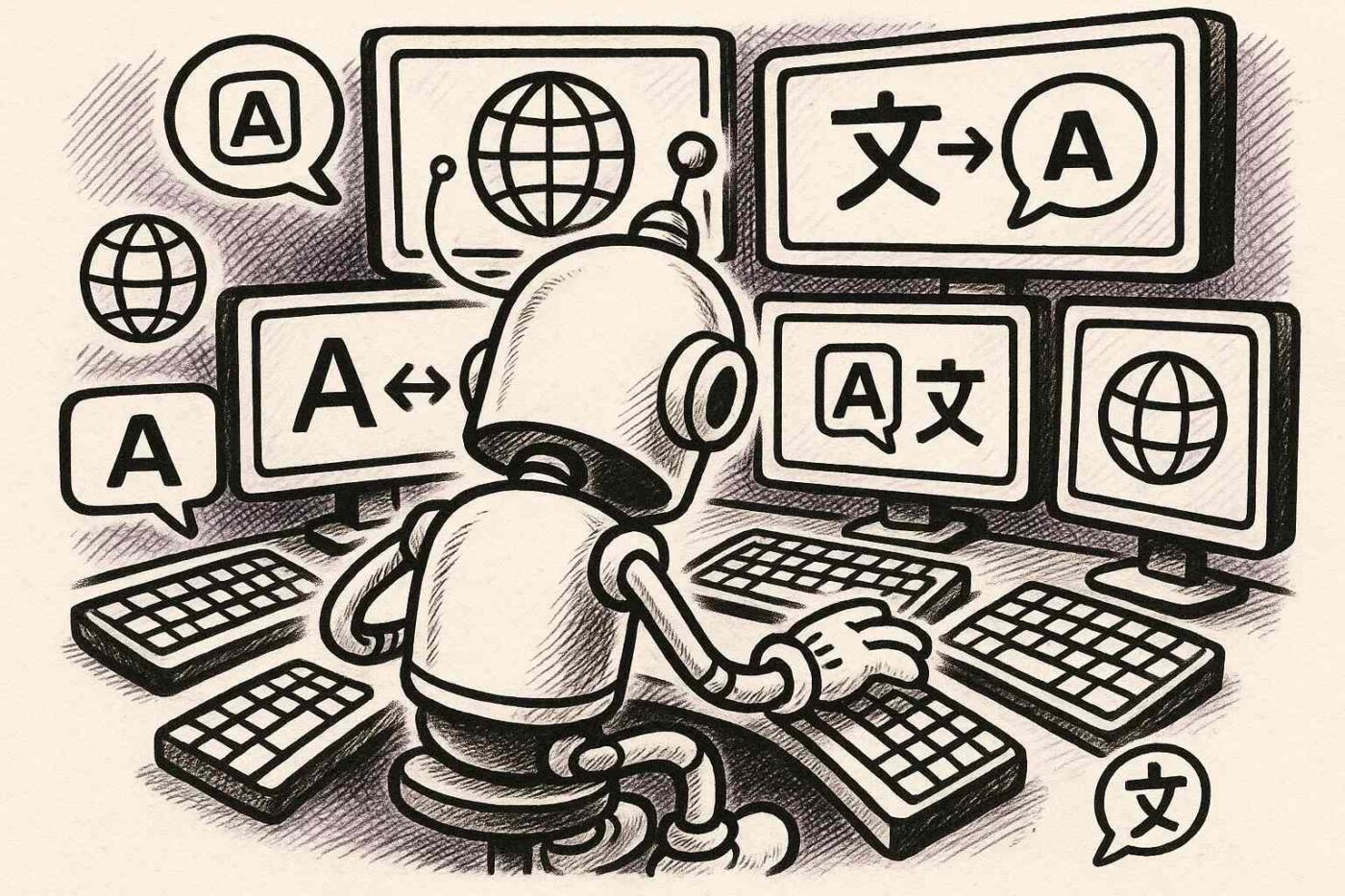 illustration of an AI robot using translation services