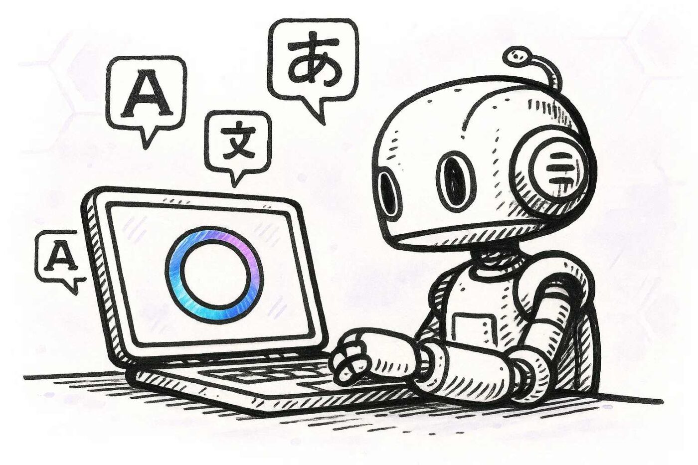 Illustration of a robot analyzing meta ai translation