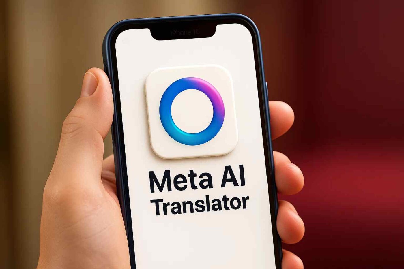 hand holding an iphone with the meta ai translator app icon on the screen