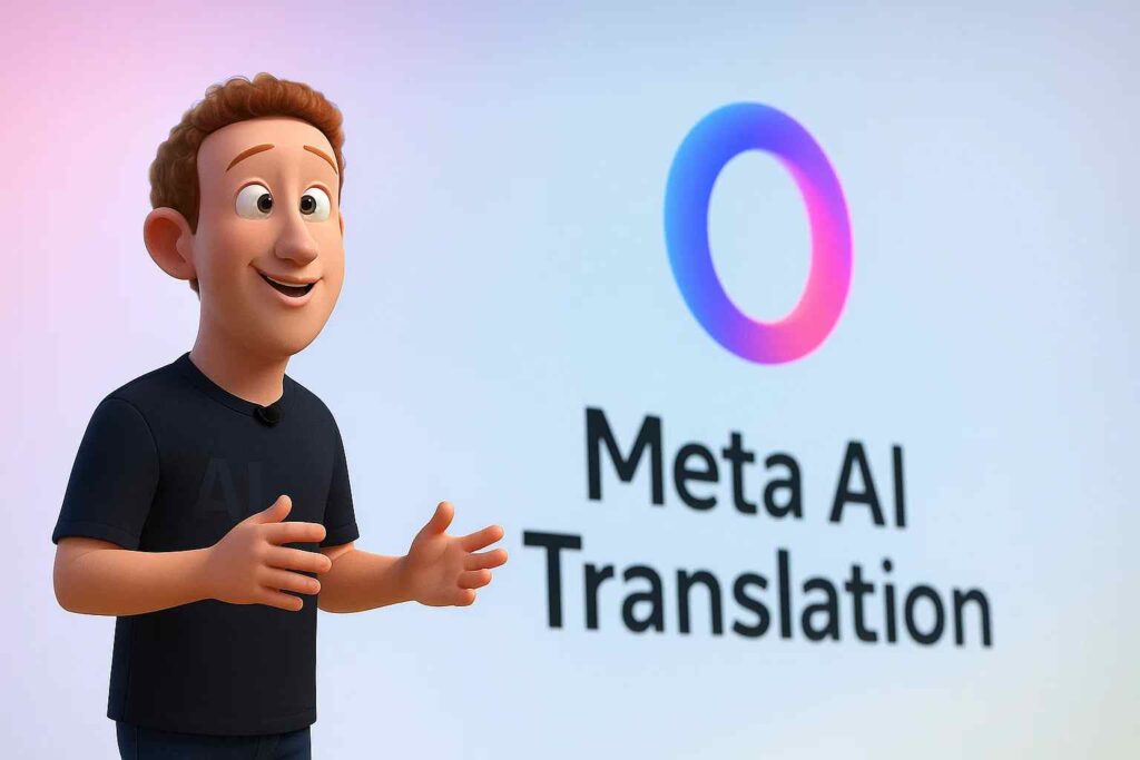 pixar cartoon presenting meta ai translator