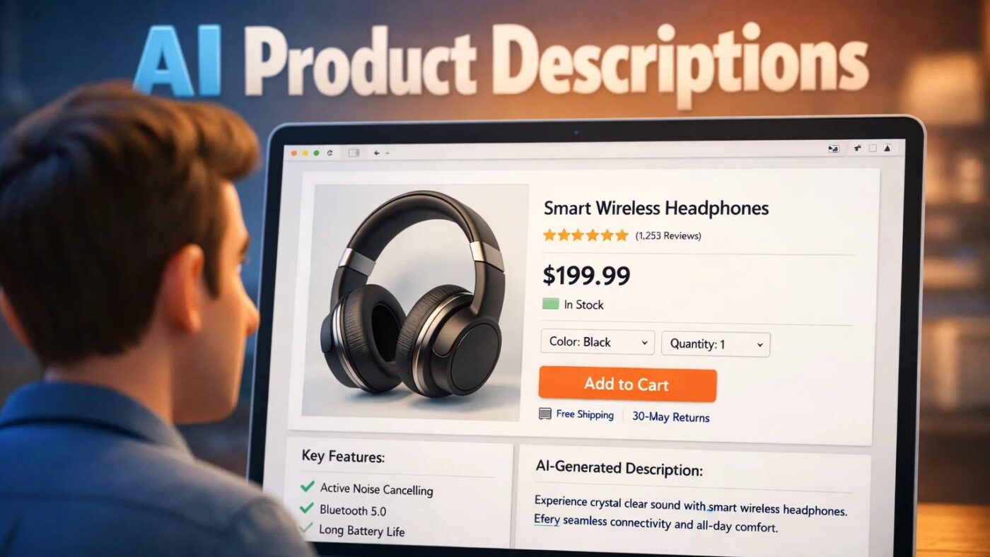 man looking at a screen with an ecommerce product